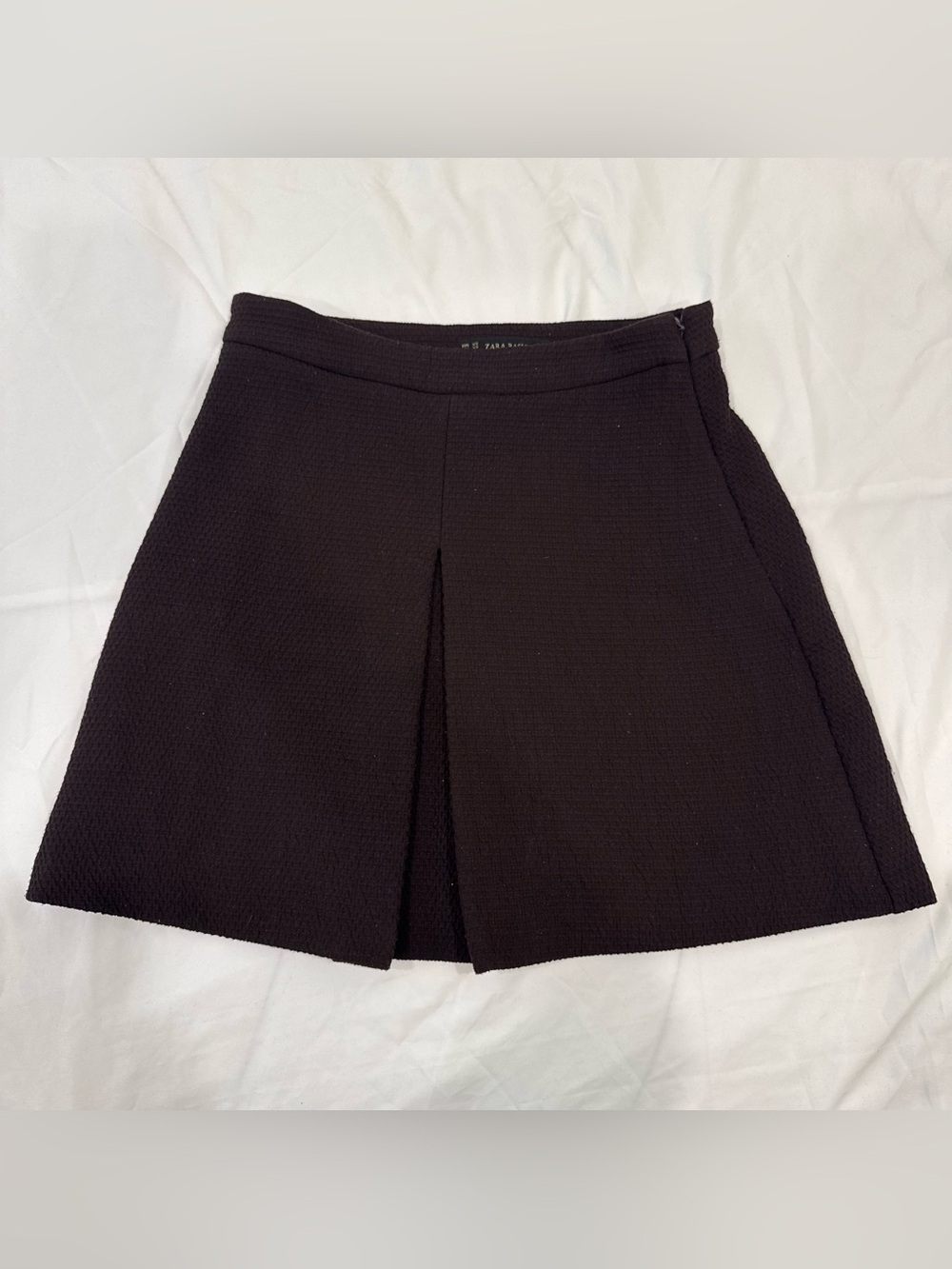 Zara Basic Brown Textured Mini Skirt Pleated Front Preppy Schoolgirl Size XS